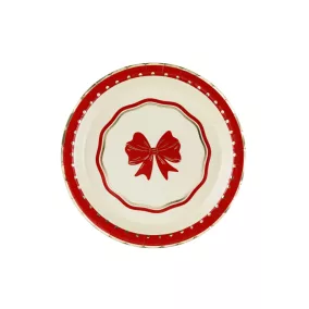 Papírtányér masni - Piros-bézs - 18 cm - 6 db