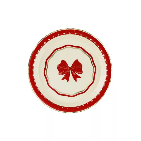 Papírtányér masni - Piros-bézs - 18 cm - 6 db