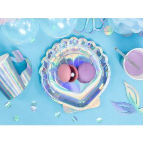 Kagylós papírtányér - irizáló - 6 db-os csomag