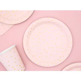 Pöttyös papírtányér - light pink - 6 db-os szett