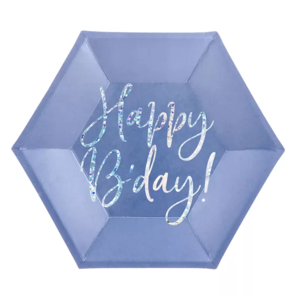 Happy Birthday papírtányér - navy blue - 6 db-os szett