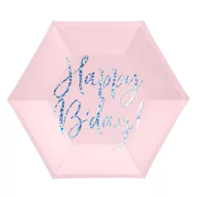 Happy Birthday papírtányér - light pink - 6 db-os szett