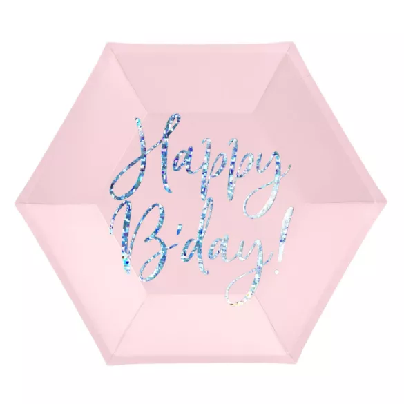 Happy Birthday papírtányér - light pink - 6 db-os szett