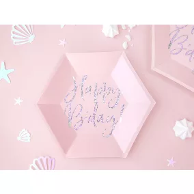 Happy Birthday papírtányér - light pink - 6 db-os szett