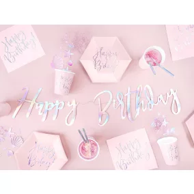 Happy Birthday papírtányér - light pink - 6 db-os szett