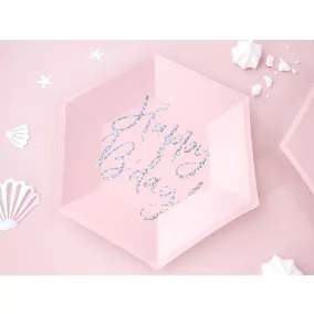 Happy Birthday papírtányér - light pink - 6 db-os szett