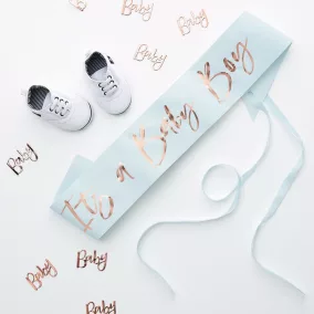   "It's a Baby Boy" babaváró buli vállszalag - sky blue