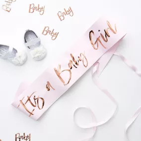   "It's a Baby Girl" babaváró buli vállszalag - light pink