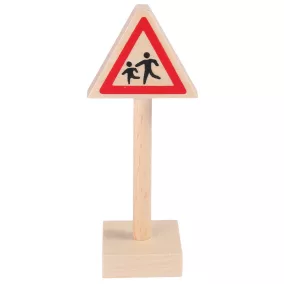Gyerekek közlekedési tábla fából