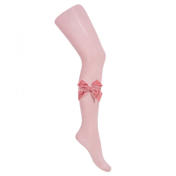 side velvet bow cotton tights pale pink