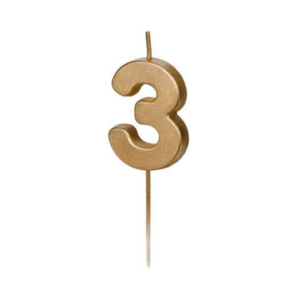 3-as születésnapi szám gyertya - arany - 4.5 cm