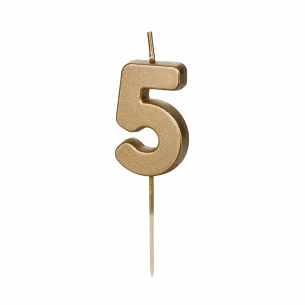 5-ös születésnapi szám gyertya - arany - 4.5 cm
