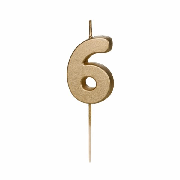 6-os születésnapi szám gyertya - arany - 4.5 cm
